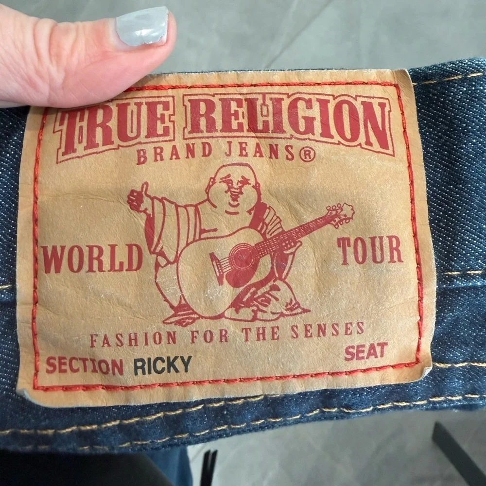 True Religion Ricky Big T Flap Relaxed Straight Dark Wash Jeans Men 34 EUC